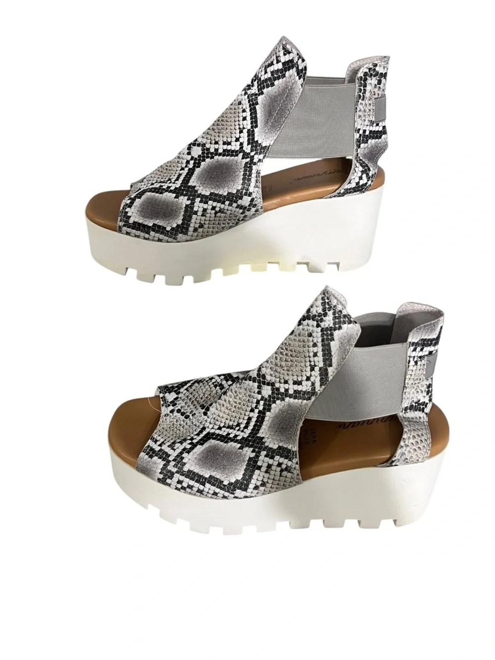 Womens Snake-Print Platform Wedge Sandals in Black & White sz 8